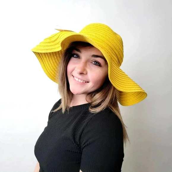 NEW Floppy Summer Sunshine Yellow Widebrim Hat - Picture 5 of 9